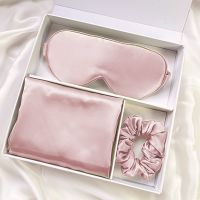 Custom silk pillow case set  Printed Embroidery logo Luxury Silk Eye Mask and Scrunchie100% Pure Silk Pillow case