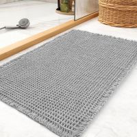 Waffle Bath Mat Rug Super Absorbent Non Slip Bath Mats for Bathroom Mat Ultra Soft Bathmat Machine Washable Bathroom Rugs with Tassels, Bath Rugs for Bathroom Floor Beside Tub