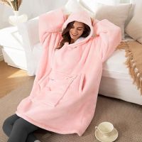 Custom Design Printed Wearable Oversized Winter Warm Heated Solid Color Hoodie Blanket Sweatshirt