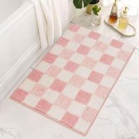 Checkered Bath mats for Bathroom Non Slip Fluffy Absorbent Microfiber Bath mat Washable Aesthetic Bathroom Rugs Cute Bath mat