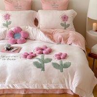 Three-Dimensional Flower Winter New Thickened Carved Milk Velvet Princess Styleduvet Cover Velvet Warm Bedding Send a pillow same