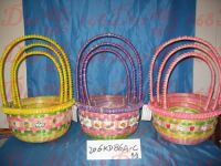 ribbon handle bamboo basket