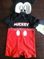 100% cotton baby boy's rompers pretty  boy's layette Mickey Mouse romper with bowtie/appliqued embroidery and hat