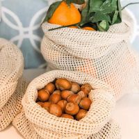 Set Of 3 Reusable Produce Mesh Bags With Drawstrings, 100% Natural Organic Cotton, Fruit And Veg Storage, Laundry Bag, Eco-friendly Bag
