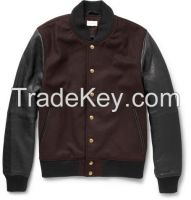 BAMBINO LEATHER AND WOOL-BLEND BOMBER JACKET