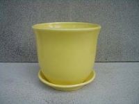8" yellow flower pot with saucer