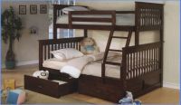 Dark Cherry Solid Wood Twin Over Full Bunk Bed Underbed Drawers