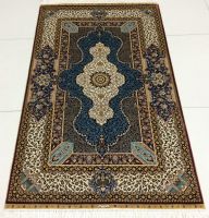 HAND KNOTTED GOLD SILK CARPET TURKEY HEREKE DESIGN 92CMX153CM