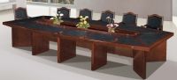 painted MDF veneer conference table with black leather, #B13-48