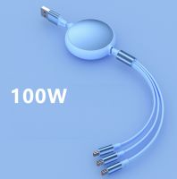 100W aluminum shell circular fast charging telescopic one to three suitable for Apple Huawei Android fast charging cable