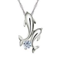 silver dolphin pendant, sterling silver necklace, fashion jewely 