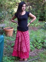 Silky sari skirt, wrap-around, reversible, two teired