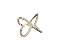 Gold Plated CZ Studded X Shape Ring