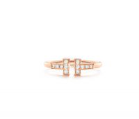 CZ Studded Double Bar T Ring with Rose Gold Plated