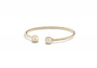 Gold Plated CZ Studded Twisted Open Cuff Bead Bracelet