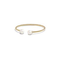 Gold Plated Twisted Open Cuff Pearl Bracelet
