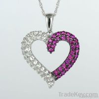 SS925 Heart pendant with CR.Ruby and CR.White sapphire