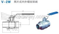 Two chip internal thread ball valve