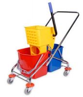 Side press double bucket mop wringer trolley