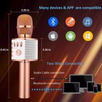 Q37 Wireless Bluetooth Karaoke Microphone, 3-in-1 Portable Handheld karaoke Mic New Year Gift Home Party Birthday Speaker Machine for iPhone/Android/iPad/Sony, PC and All Smartphone(Rose Gold)