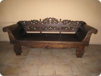 Teak Bali Carved Roll Arm Daybed