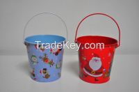 Xmas garden tin bucket, flower pot, kids toy bucket, mini tin bucket