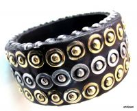 SILVER STUDDED BEADED WOOD WOODEN BANGLE BRACELET CUFF JEWELRY