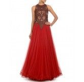 Red Gown with Embroidery & Bugle Beads