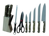 7PCS PP handle in oak wooden block kitchen knife set