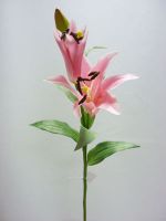 artificial flower (lily spray x3 pink) with 2 flowers and 1 bud