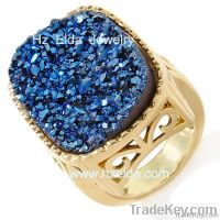 Brass plating with 18K gold and natural agate drusy ring-HZ-0105026R