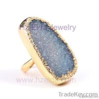 Brass plating with 18K gold and natural agate drusy ring-HZ-0105004R