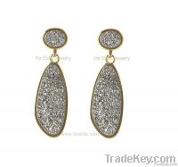 Brass plating with 18K gold and natural agate drusy earring-HZ-0501027
