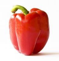 Sweet peppers in water: in glass jar.