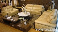 Middle Thick Top Grain Cow Leather Sofa Set, Wooden Base Furniture