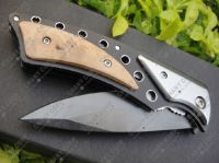 Ceramic Folding knife, SUS handle w/ Wooden Chips Inlaid