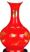 Two dragons painting red porcelain vase
