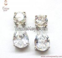 Luxury Sterling Silver CZ jewelry earrings with Pear CZ stones diamond wedding earring