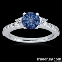 1.51 carat white blue diamonds 3 stone engagement ring