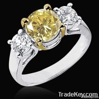 4.01 ct. yellow canary diamonds 3-stone ring solid gold