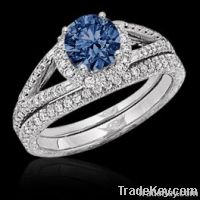 1.81 carat round blue diamonds ring white gold 14K