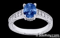 1.75 carats oval cut white blue diamonds ring new gold