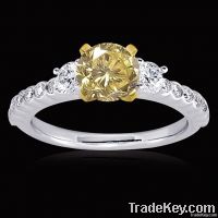 2.75 ct. white yellow diamonds 3 stone engagement ring