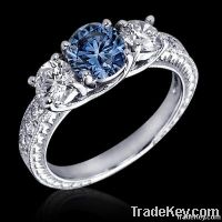 1.60 carat blue diamond three stone engagement ring