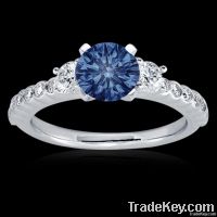 3 stone engagement ring 1.51 ct.blue GENUINE diamonds