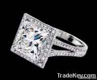 2.26 carat princess center diamond ring double row gold