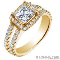 2.26 ct. princess diamond halo ring yellow gold new