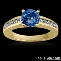 ring yellow gold 1 ct.blue high quality diamonds new