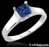 0.75 carat princess cut blue diamond engagement ring
