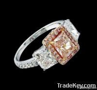 4 ct. pink radiant diamond ring 3-stone two tone gold